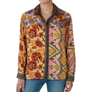 Vintage Together! Womens Sz XL Yellow Floral 80s 90s Blouse Shirt Top Artsy